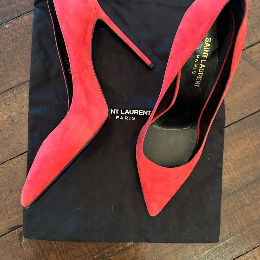 Saint Laurent Red Suede Heels - Picture 2 of 10